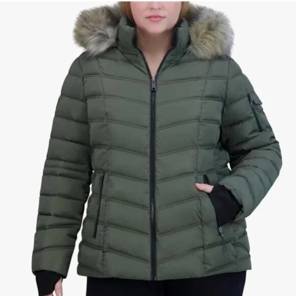 Nautica NWT Puffer Jacket with Detachable Faux Fur Trimmed Hood Womens Size XXL - Picture 1 of 15